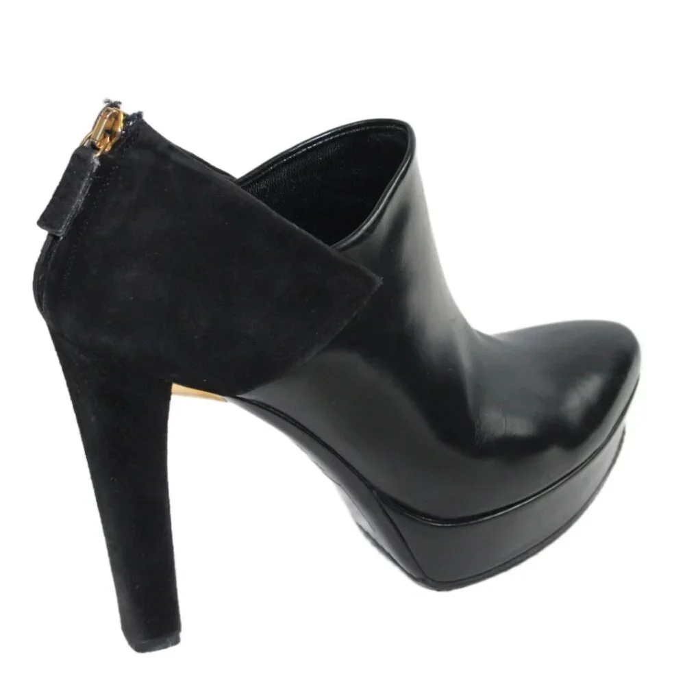 Gucci Black Leather Suede Accent Platform Stiletto Ankle Boot, Size 36.5